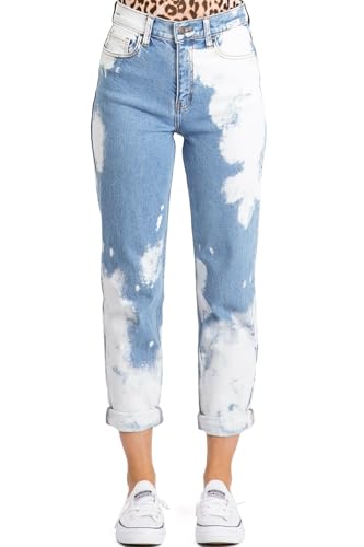 Cello Jeans Women's Juniors High Rise Bleached Denim Slim Fit Mom Jeans