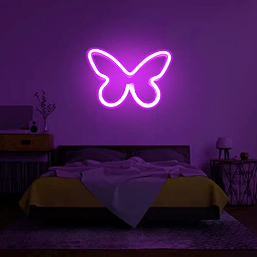 2 Packs Butterfly Neon Lamp, Attivolife Purple Yellow Art Wall Home Decor Light up LED Light Sign with USB Powered, Best Creative Gifts for Girls Wedding Valentines Kids Birthday Bar Party Supplies by Attivolife - Used condition - Image 7