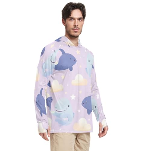 xigua Cute Cartoon Dolphins Men's UPF 50+ Sun Shirts Quick Dry Sun Protection Hoodie With Long Sleeve 11052