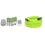 Flexzilla Pro High Flow Coupler & Plug Kit, 1/4" NPT, 14-Piece - A53458FZ & Air Hose, 3/8 in. x 50 ft., 1/4 in. MNPT Fittings, Heavy Duty, Lightweight, Hybrid, ZillaGreen - HFZ3850YW2