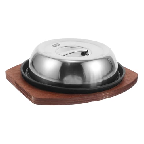 Abaodam 1 Juego plato de bistec sartén de parrilla bandeja de parrilla con tapa plato para asar parrilla de carne profesional sartén grill para cocinar en interiores Acero inoxidable Black