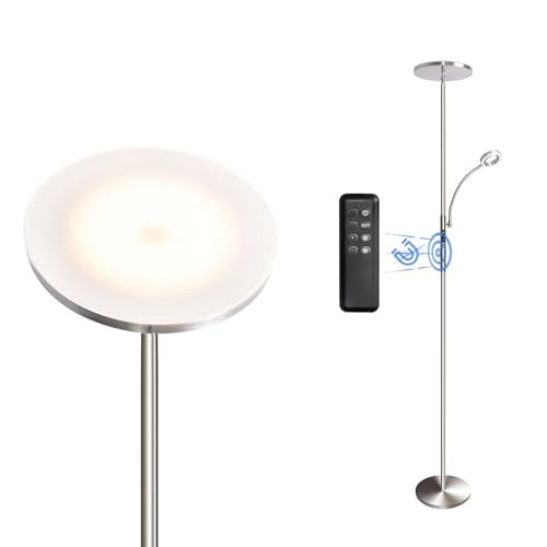 Laiebri LED Floor Lamps for Living Room Bedroom,30W/2000LM Main Light and 5W/350LM Side Reading Lamp,Dimmable Standing Reading Floor Lamps with Remote & Touch Control (Silver)