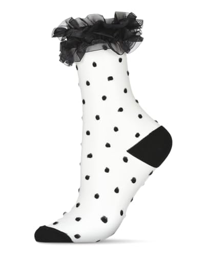 MeMoi Women's Polka Dot Ruffle Lace Cuff Sheer Crew Socks3