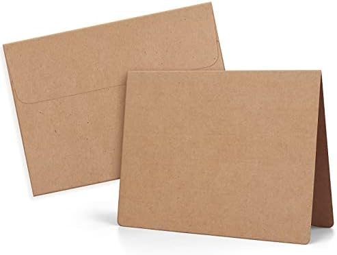 Eupako Brown Blank Cards with A7 Envelopes 100 Pack, 5x7 Heavyweight Folded Cardstock and 5.25x7.25 Envelopes Self Seal for Greeting Cards, Invitations, Wedding, Baby Shower, Birthday