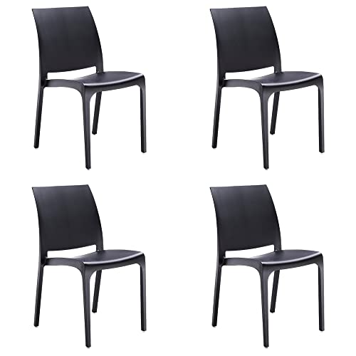 Totò Piccinni Sedia VOLGA in polipropilene design impilabile per esterno Made in Italy (4, Nero)