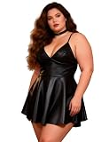 ohmydear Abito Donna in Ecopelle Lucida – Vestito Corto A-Line Scollo a V con Halter – Clubwear Elegante per Feste e Discoteche – Intimo Taglie Forti S-4XL