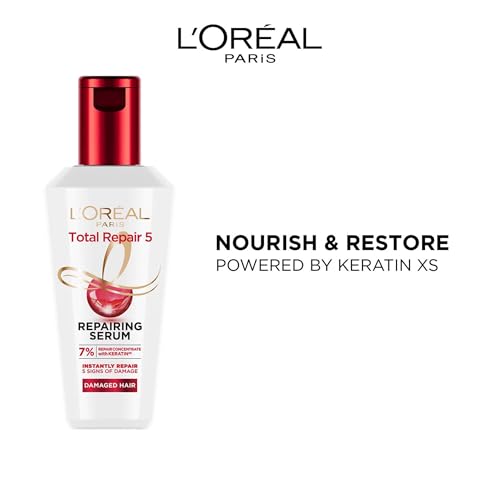 L'Oreal Paris Total Repair 5 Hair Serum For Damaged Hair | Powered by Keratin XS Technology| Fights 5 Signs of Hair Damage- Frizz, Breakage, Dryness, Stiff Hair, and Split end - 80 ml