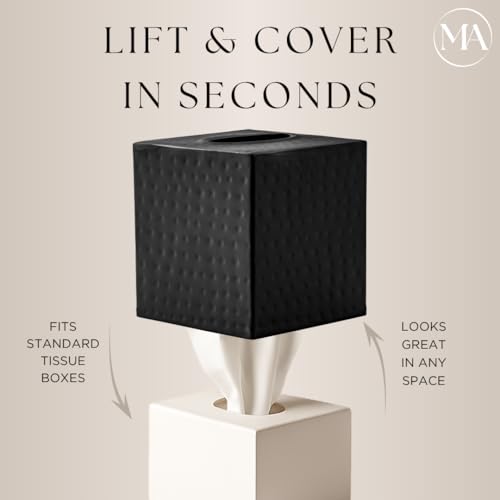 Monarch Abode Hand Hammered Tissue Box Cover Square, Matte Black Tissue Holder for Bathroom, Square Metal Dresser Accessories, Decorative Tissue Box Holder, Matte Black Handcrafted Tissue Cover