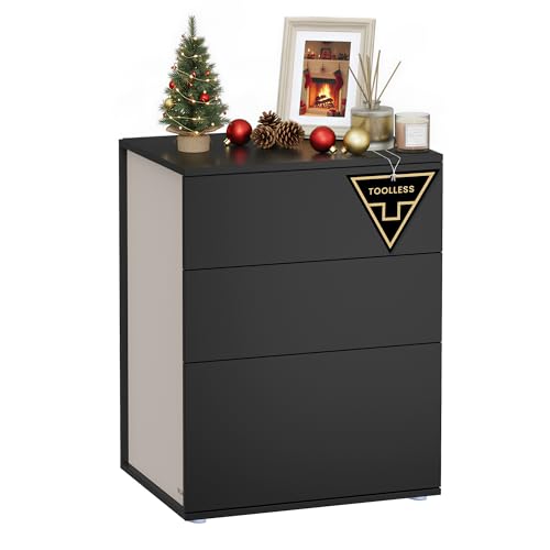 VASAGLE Nachttisch, Toolless-Technologie, superschnelle werkzeuglose Montage, Beistelltisch 3 Schubladen, Nachtschrank, Schlafzimmer, Wohnzimmer,...