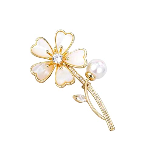 Image of Flower Brooch Pin for Women, Fashion Lady Lapel Pearl Brooch with Crystal Rhinestones