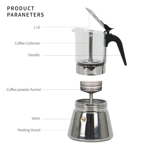 Laoion Stovetop Espresso Maker And Coffee Maker, Classic Moka Pot, Crystal Glass-Top & Stainless Steel Coffee Maker Mocha Pot thumb #1