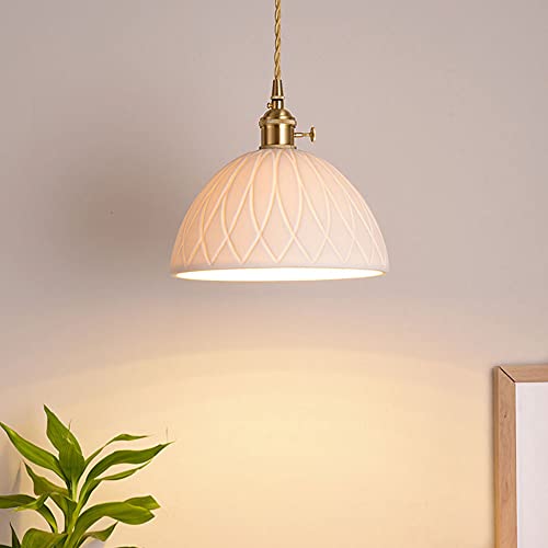 Lustre suspension dôme en céramique blanche pour éclairage de chambre chic
