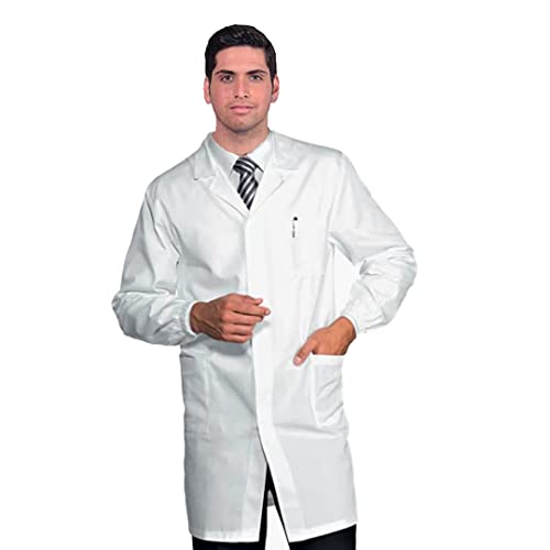 Chemises de laboratoire, de travail pour homme, boutons à pression, en coton lourd, pour l'école chimique, pharmacien, physiothérapeute, infirmière, boucher, Blanc, M Cover