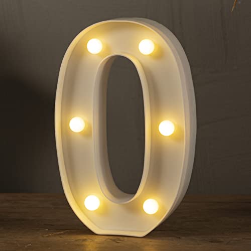 HXWEIYE Light Up Numbers-0, LED Marquee Number Lights Sign 26 Alphabet and 10 Number for Party Bar Birthday, Light Up Letters Battery Powered Warm White Christmas Decoration Numbers Lights W