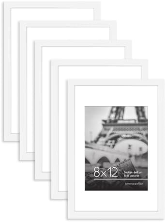 Americanflat 8×12 Picture Frame Set of 5 in White – Use as 6×8 Picture Frame with Mat or 8×12 Frame Without Mat – Picture Frames Collage Wall Decor with Plexiglass Cover – Gallery Wall Frame Set