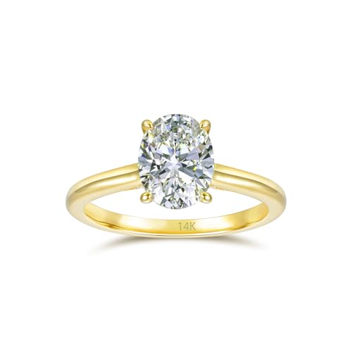 14K Gold 2ct Oval Moissanite Engagement Rings for Women (Yellow-Gold, 8.5)