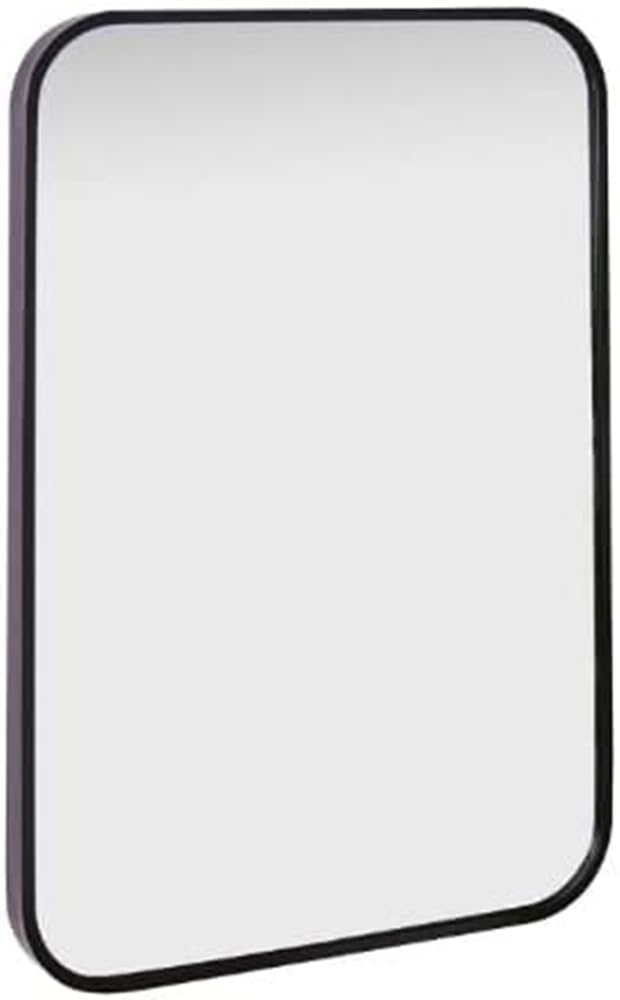 Biznest Black Curved Metal Mirror Aluminium Frame Wall Mounted Mirror Bathroom Living Room A Must Have Mirror Home Decor (40X60cm), Biz11122