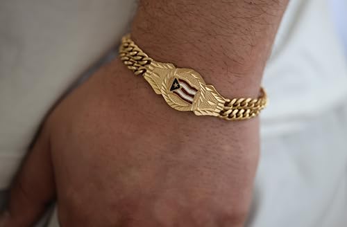 Puerto Rican Flag Double Chain Bracelet, 14k Gold Plated, No Fade, Men's Fashion Jewelry3