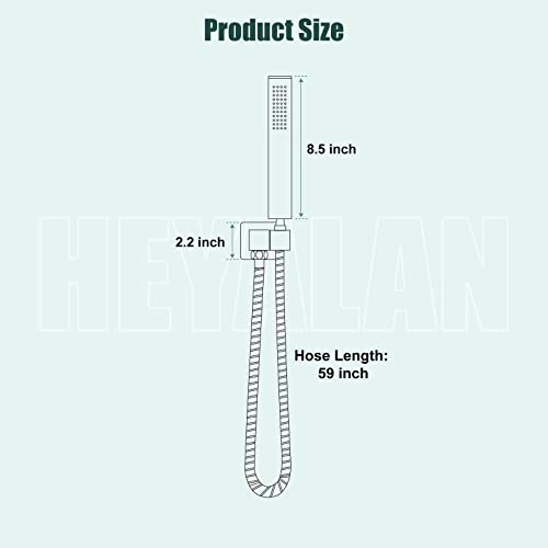 Heyalan Hand Shower Spray Sus304 Stainless Steel Handheld Shower Wand Single Function Matte Black Pressure Luxury Handheld Shower Curved High Hand Shower Set High Flow Rectangle With Holder #TOP1