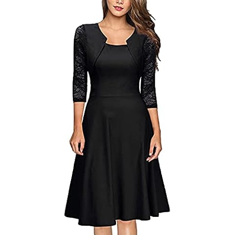 Elegant Black Patchwork Lace Vintage Dress Cover