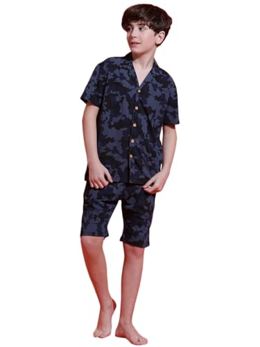 Image of Li'l Tomatoes Boys 100% Cotton Night Suit | Summer Printed Shirt & Shorts Set | Soft & Breathable Sleepwear | 9-16 Years