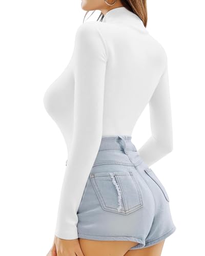 Image of Mangopop Women' Long Sleeve Ribbed Bodysuit Jumpsuits