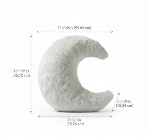 Image of Moon Plush Pillow, White Faux Fur, Decorative Throw Cushion (Big)