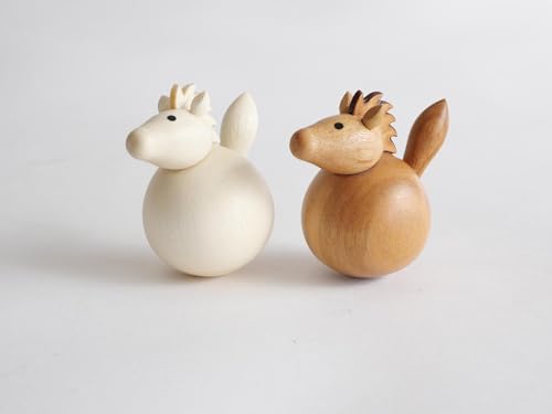 干支置物 午 起き上がりこぼしセット・ウマ2026 2個セット かわいい木製十二支 [3]