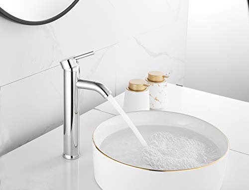 Yccuza Bathroom Vessel Sink Faucet Chrome Sink Bowl Faucet Tall Brass Single Handle One Hole Aerator Spout Lavatory Vanity Basin Mixter Tap Deck Mount Commercial #TOP4