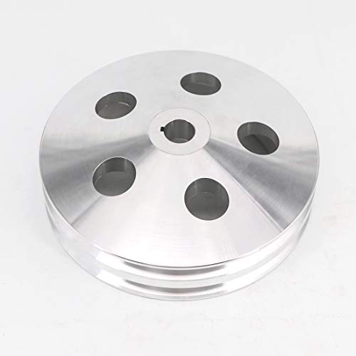 Image of KIPA Aluminium Double groove Power Steering Pump Pulley For Chevy SBC BBC With key-way power steering units through 1984 with a 5 /8 inch Shaft Satin Aluminium Finish Durable 2-Groove 8848-1
