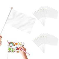 Weiße Mini-Flagge, 20 Stück Kleine Leere Handflaggen, 21x14 cm Mini Weiß DIY Flaggen, Rein Weiße Fahne mit Stange, Flagge Selbst Gestalten für Sportveranstaltungen Feiern Party Parade