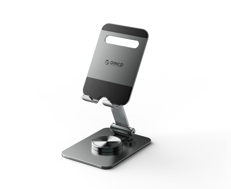 ORICO 携帯スタンド 卓上 スマホスタンド アルミ製 折りたたみ式 無段階角度調整 高い安定感 360°スムーズ回転 最大6.9インチ対応 iPhone／Sony/Sharp/Pixel対応 – グレー PS2
