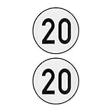 Aufkleber Set Geschwindigkeit mit 20 KM/H, 2 Stück, Ø 20 cm, selbstklebende Folie, außenklebend, Tempo Klebesticker für Anhänger, LKW, Bus, Landmaschine, Wohnwagen, Geschwindigkeitsaufkleber KFZ Set