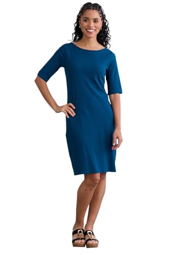 Fair Indigo Women's 100% Organic Pima Cotton Half Sleeve Boat Neck Dress (S, Peacock)