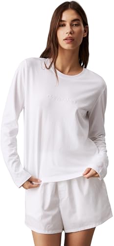 Calvin Klein Camiseta de Manga Larga Mujer Longsleeve Classic de algodón, Blanco (White), M
