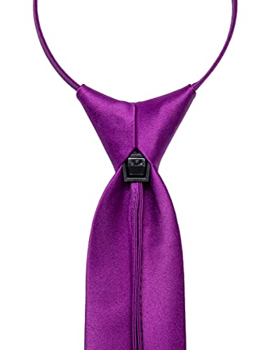 Image of YourTies Zipper Tie for Men Adjustable Pre-tied Satin Neckties and Pocket Square Set Solid Color Business Formal Wedding
