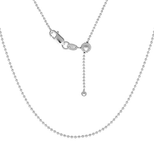 Verona Jewelers Sterling Silver Italian 1.2MM Adjustable Diamond Cut Bead Bolo Chain Necklace for Women- Silver Slider Necklace, Thin Adjustable Necklace (24