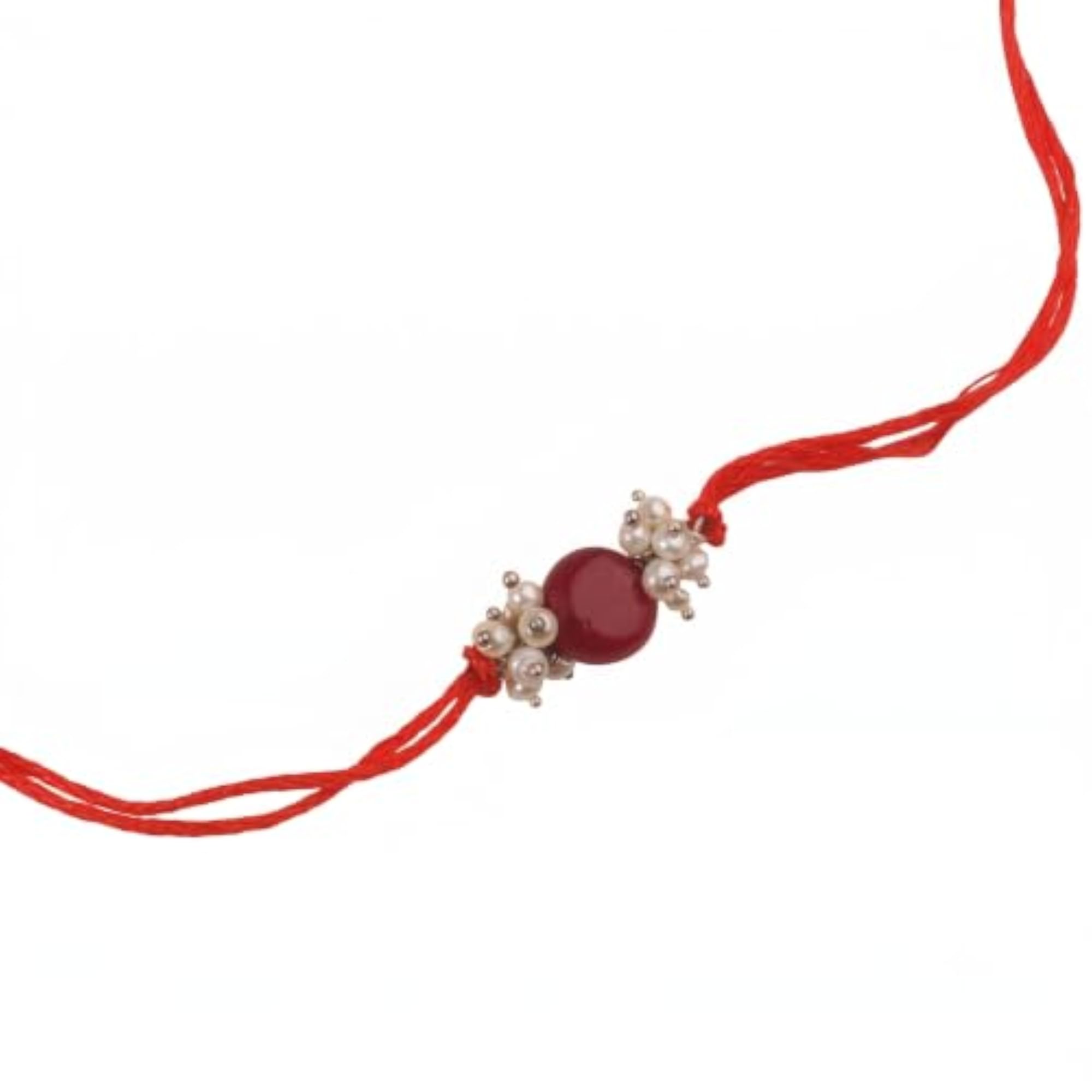 925 Sterling Silver Red Gemstone Rakhi for Brother, Handcrafted