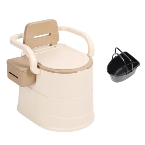 Jopsavm ベッドサイド便器トイレチェア、洋式 簡易トイレ、多機能ポータブルトイレ 手すり付き 、 組立不要 、抗菌便座、 仮設トイレ、 防災トイレ、 妊婦さんやお年寄りの寝室にも最適 (屋内専用,カーキ)