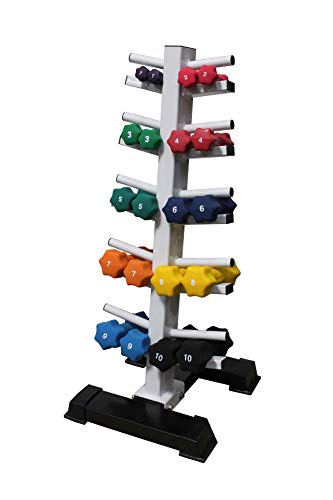 Ader Sporting Goods Neoprene Dumbbell Set (1 to 10lbs) with White Vertical Dumbbell Rack, Pair of 10