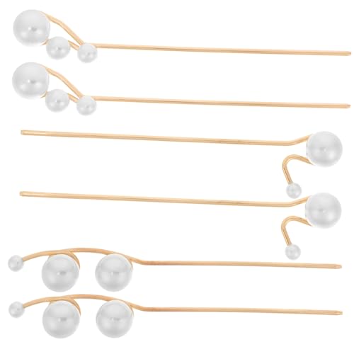 TOVINANNA 6個 真珠のかんざし タッセル付きチャイニーズヘ ック ヘアフォーク 中国シニョンピン classy 真珠の髪箸 伝統的なヘアアクセサリー 金属 Golden