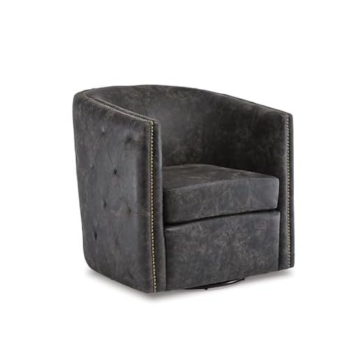 Signature Design by Ashley Brentlow Tufted Barrel Accent Swivel Chair, Distressed Black 8 x 10