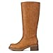 Athlefit Knee High Boots for Women Square Toe Chunky Heel Tall Riding Fall Boots Slip On Fashion Brown Booties