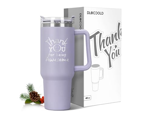 DLOCCOLD Thank You Gifts, Christmas for Coworkers, Employee Appreciation, Inspirational Birthday, Friends, Teacher, You Are Awesome, 40oz Tumbler with Handle, Light Purple by DLOCCOLD - Used condition - US$9.06