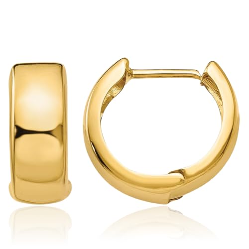 14K Solid Yellow Gold Hinged Round Huggie Small Hoop Earrings