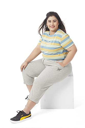 Image of CUPID Woman's Plus Size Plain Cotton Half Pant, 3 /4th Sports n Casual Night Short Pant, Knee Length Indoor n Outdoor Capris for Ladies