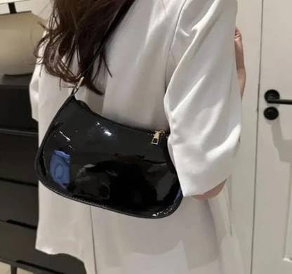 Image of Women's Glossy Shoulder Bag | Mini Hobo Handbag for Girls & Ladies | Stylish Patent Leather Purse for Party & Daily Use