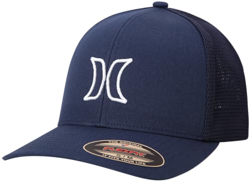 Image of Hurley Mens Trucker Hat - Lightweight Breathable Stretch Mesh Back Curved Bill Baseball Cap with 3D Front Icon Logo