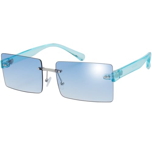 The Fresh Minimalist Small Rectangular Sunglasses Clear Eyewear Trendy Rimless Shades FR1M4015 (401503-Silver, Gradient Blue, 60)