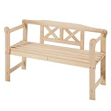 AVAWING Outdoor Solid Wood Bench, 2-Person Patio Bench with Wide Armrest & X-Shape Backrest, Varnish